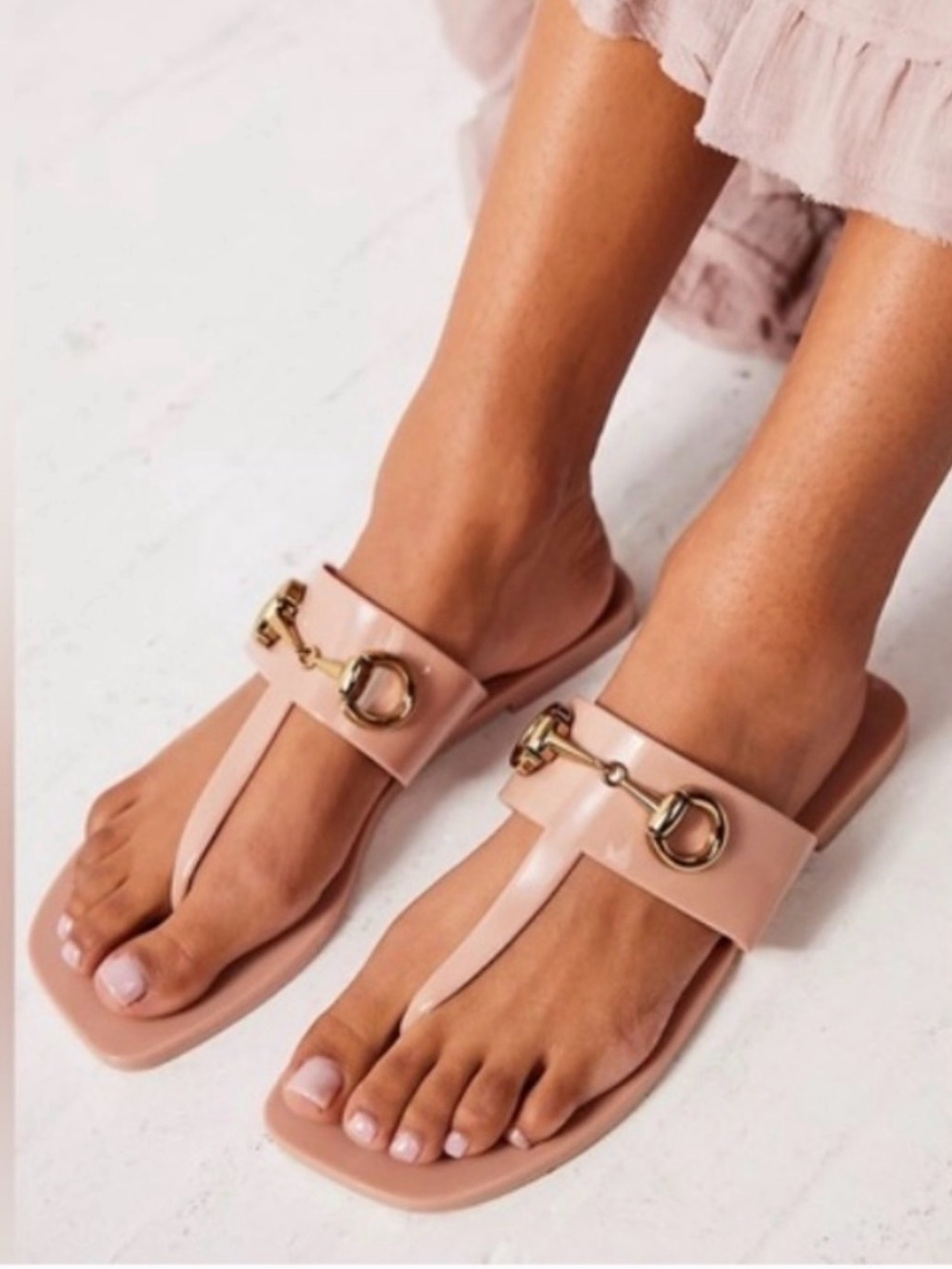 Jeffrey Campbell "A-Lil-Bit" Nude Slip On Thong Jelly Sandal Size 8
